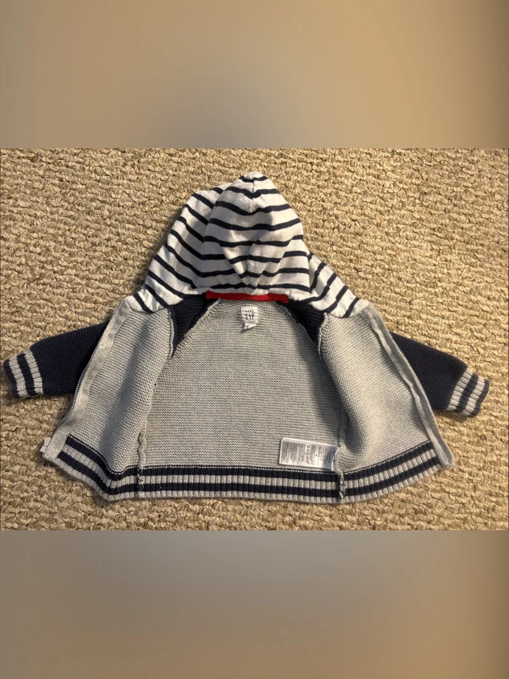 GAP Boy’s Navy & Light Gray Hooded Knit Jacket with Ears, Size 6-12mo